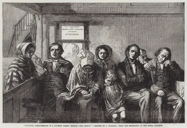 Schottische Presbyterianer in einer Landkirche, die Predigt